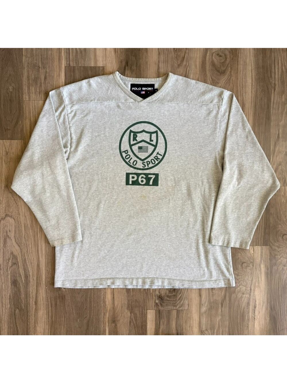 Vintage Polo Sport Ralph Lauren Hockey Sweatshirt Men's Size XL Gray 90s Shield
